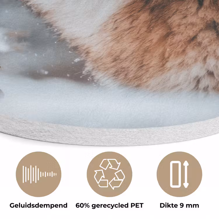 Wolf - Sneeuw - Winter - Dieren - Natuur - Sneeuw Akoestische PET Vilt - Rond klein -closeup_NL