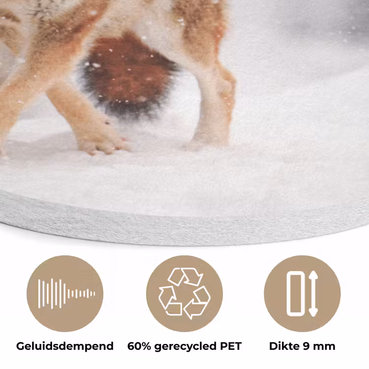 Wolf - Winter - Sneeuw - Natuur - Dieren Akoestische PET Vilt - Rond klein -closeup_NL