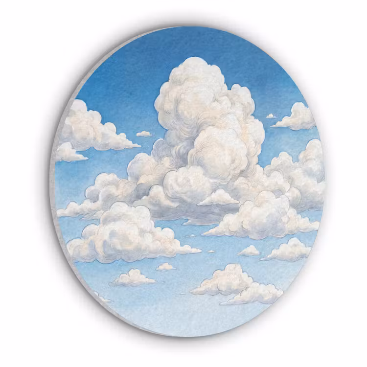 Wolken - Blauwe lucht - Natuur - Modern - Wit Akoestische PET Vilt - Rond klein -3d