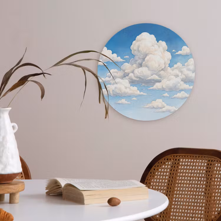 Wolken - Blauwe lucht - Natuur - Modern - Wit Akoestische PET Vilt - Rond klein -sfeer3