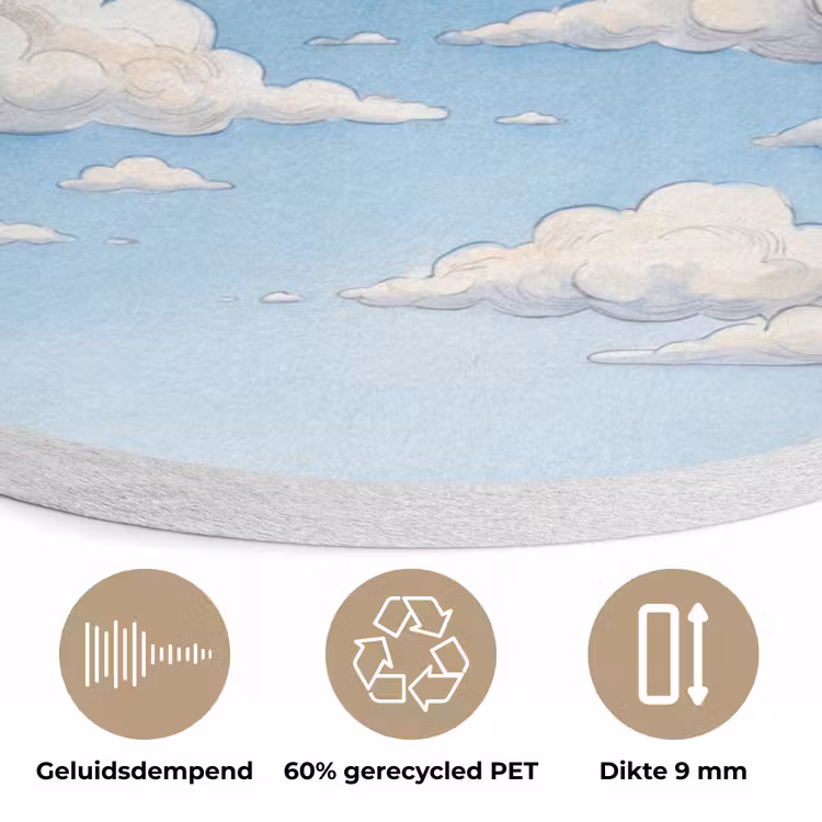 Wolken - Blauwe lucht - Natuur - Modern - Wit Akoestische PET Vilt - Rond klein -closeup_NL