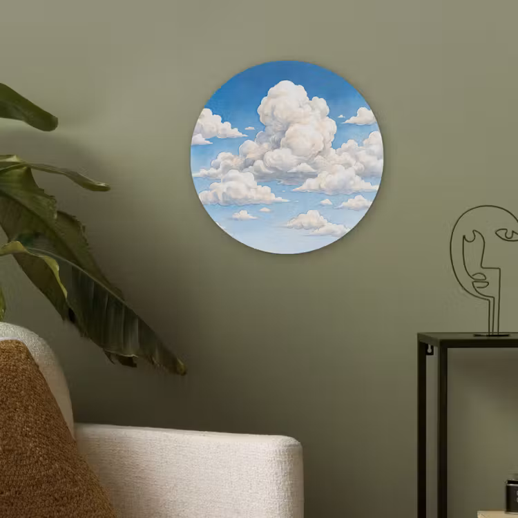 Wolken - Blauwe lucht - Natuur - Modern - Wit Akoestische PET Vilt - Rond klein -sfeer2