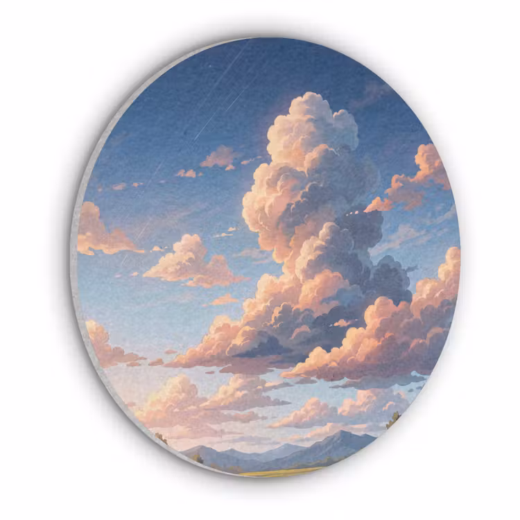 Wolken - Daghemel - Natuur - Illustratie - Oranje Akoestische PET Vilt - Rond klein -3d