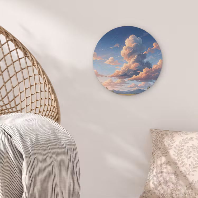 Wolken - Daghemel - Natuur - Illustratie - Oranje Akoestische PET Vilt - Rond klein -sfeer4