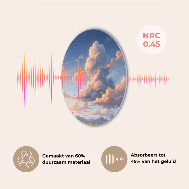 Wolken - Daghemel - Natuur - Illustratie - Oranje Akoestische PET Vilt - Rond klein -USP_NL