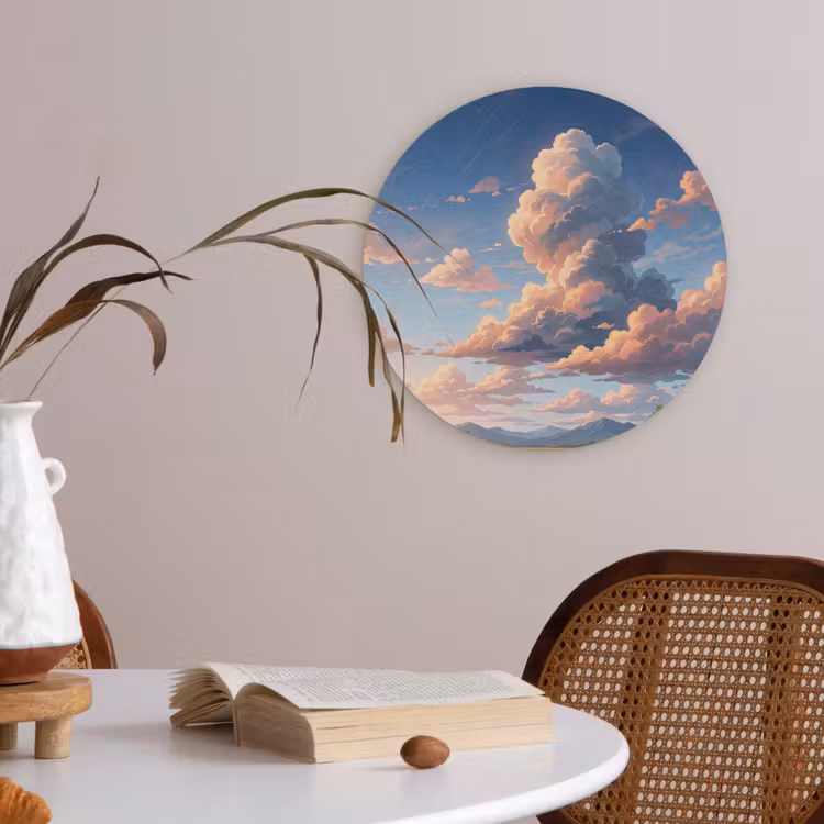 Wolken - Daghemel - Natuur - Illustratie - Oranje Akoestische PET Vilt - Rond klein -sfeer3