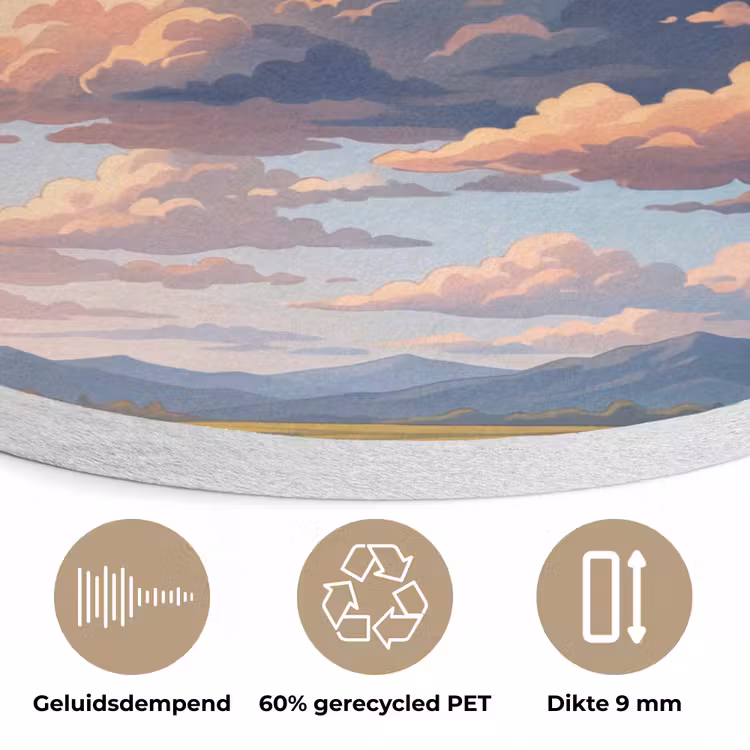 Wolken - Daghemel - Natuur - Illustratie - Oranje Akoestische PET Vilt - Rond klein -closeup_NL