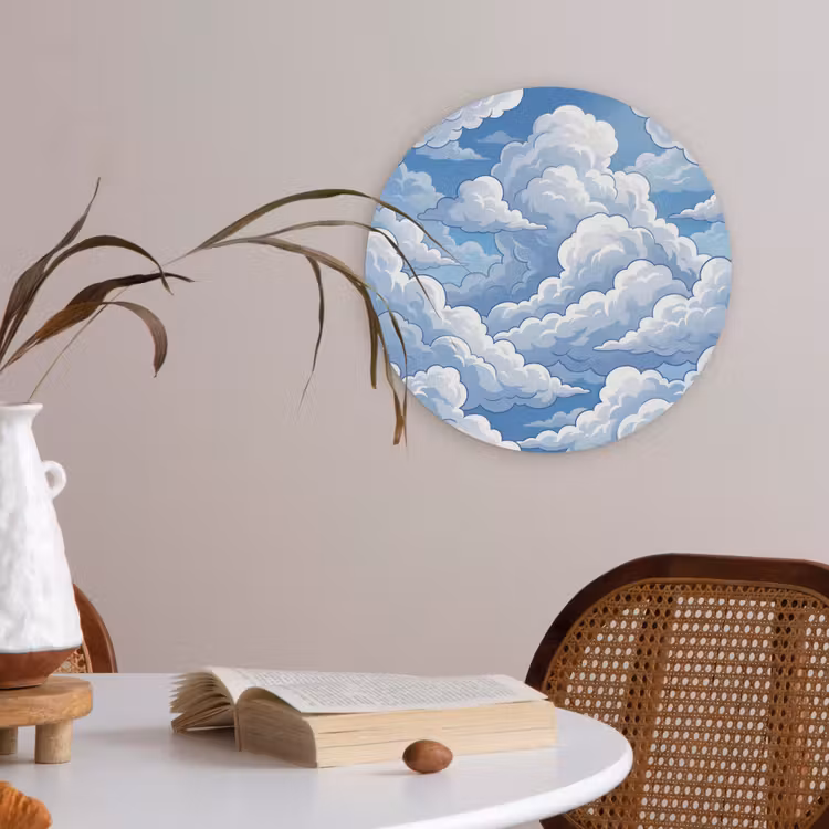 Wolken - Hemel - Abstract - Wit Akoestische PET Vilt - Rond klein -sfeer3