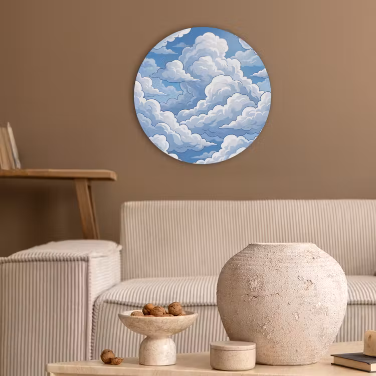 Wolken - Hemel - Abstract - Wit Akoestische PET Vilt - Rond klein -sfeer1