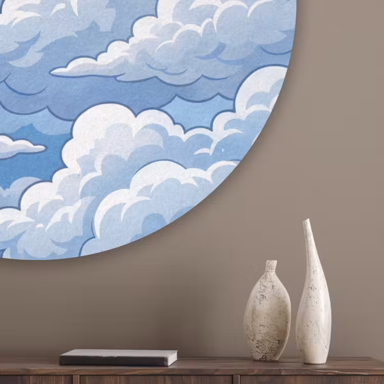 Wolken - Hemel - Abstract - Wit Akoestische PET Vilt - Rond klein -sfeer5_closeup