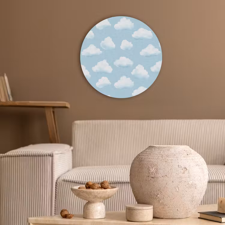 Wolken - Illustratie - Blauw Akoestische PET Vilt - Rond klein 838 -sfeer1