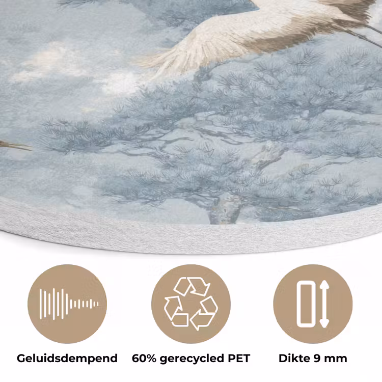 Wolken - Kraanvogels - Blauw Akoestische PET Vilt - Rond klein 838 -closeup_NL