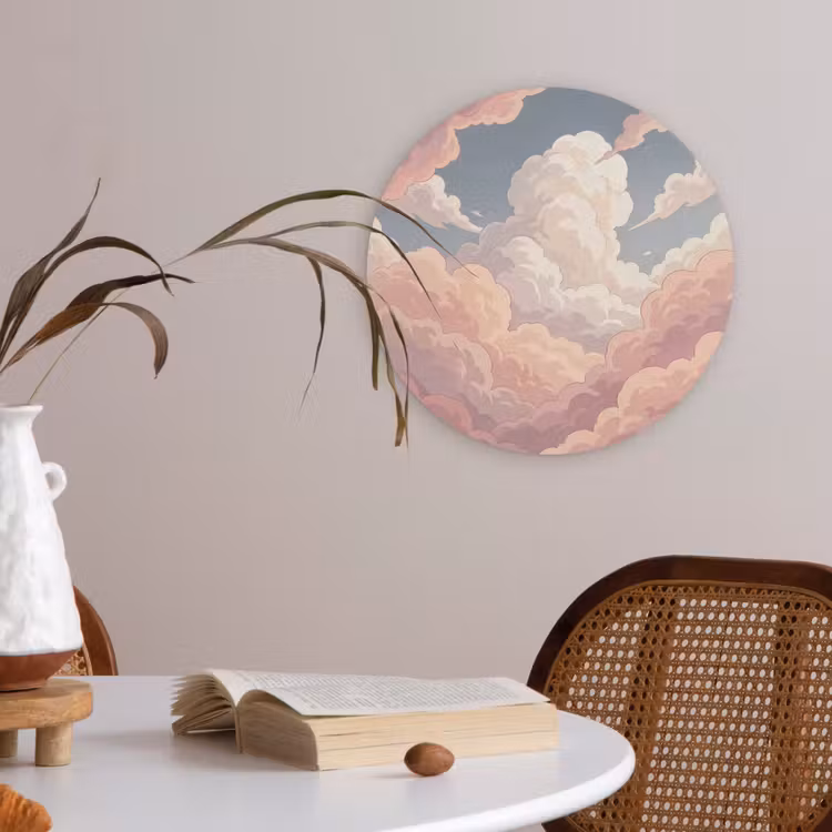 Wolken - Lucht - Natuur - Pastel - Roze Akoestische PET Vilt - Rond klein -sfeer3