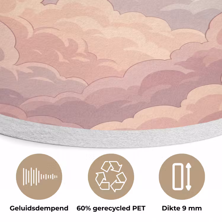 Wolken - Lucht - Natuur - Pastel - Roze Akoestische PET Vilt - Rond klein -closeup_NL