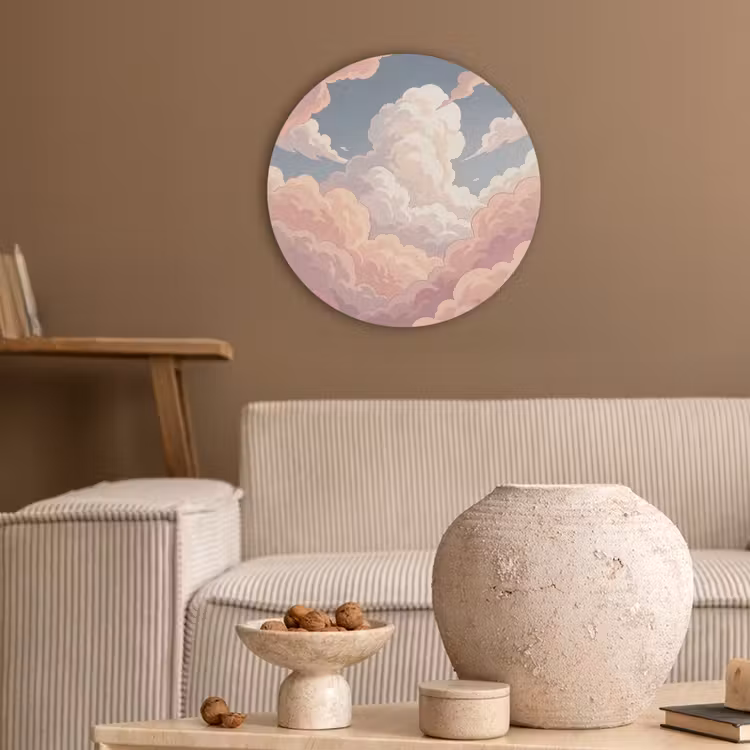 Wolken - Lucht - Natuur - Pastel - Roze Akoestische PET Vilt - Rond klein -sfeer1