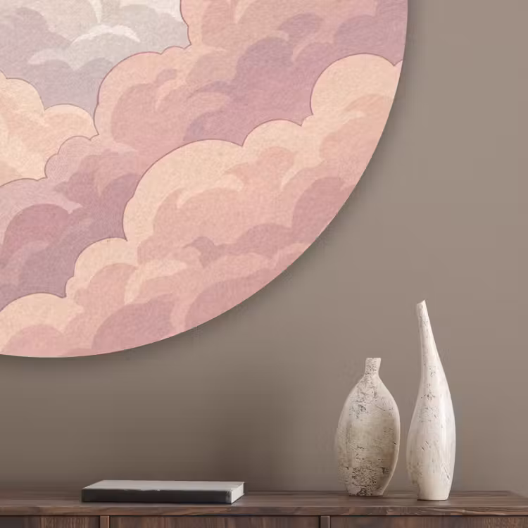 Wolken - Lucht - Natuur - Pastel - Roze Akoestische PET Vilt - Rond klein -sfeer5_closeup