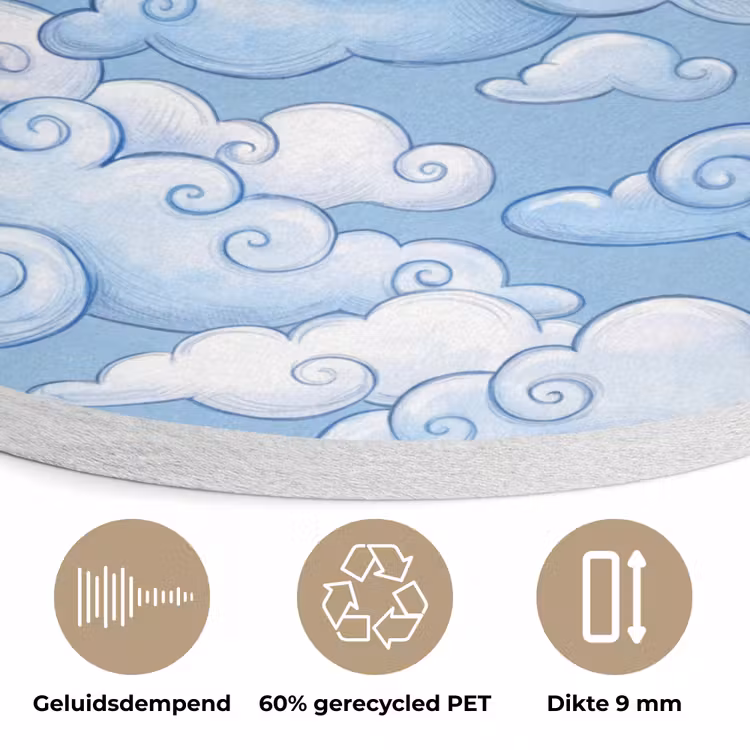 Wolken - Patroon - Hemel - Illustratie - Wit Akoestische PET Vilt - Rond klein -closeup_NL