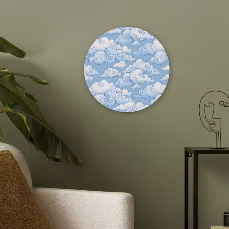 Wolken - Patroon - Hemel - Illustratie - Wit Akoestische PET Vilt - Rond klein -sfeer2