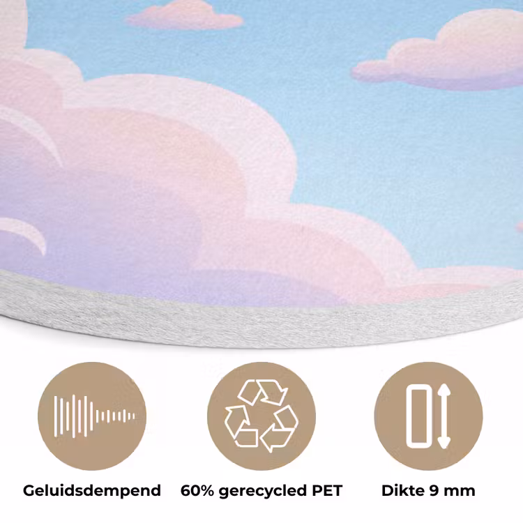 Wolken - Roze - Blauw - Natuur - Modern Akoestische PET Vilt - Rond klein -closeup_NL