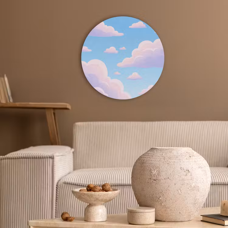 Wolken - Roze - Blauw - Natuur - Modern Akoestische PET Vilt - Rond klein -sfeer1