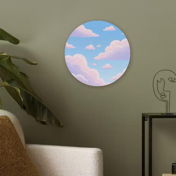 Wolken - Roze - Blauw - Natuur - Modern Akoestische PET Vilt - Rond klein -sfeer2