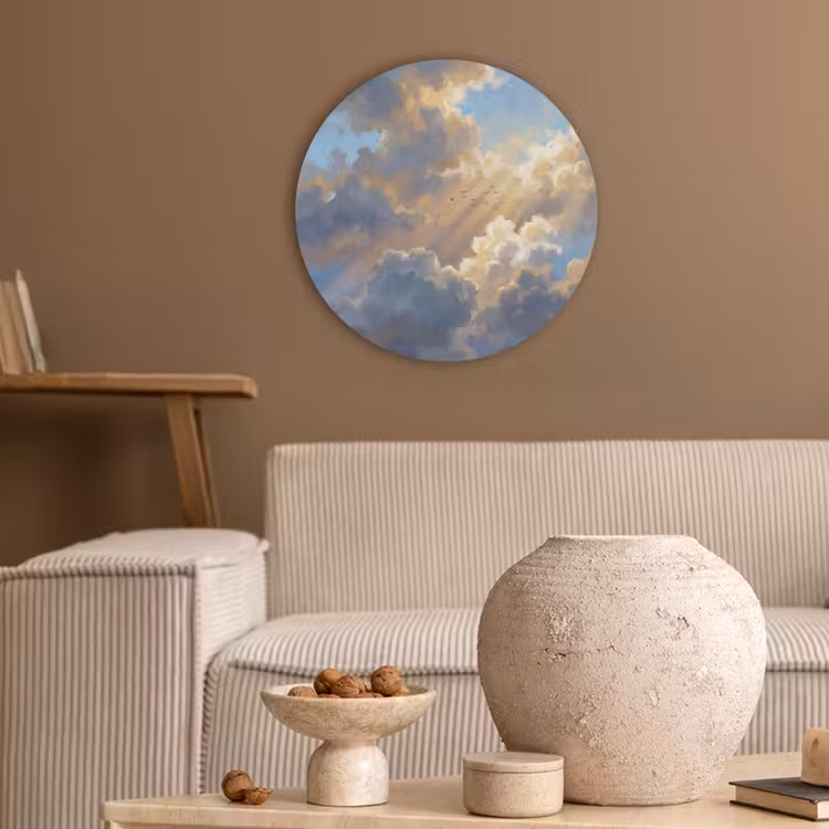Wolken - Zonnestralen - Natuur - Abstract - Blauw Akoestische PET Vilt - Rond klein -sfeer1