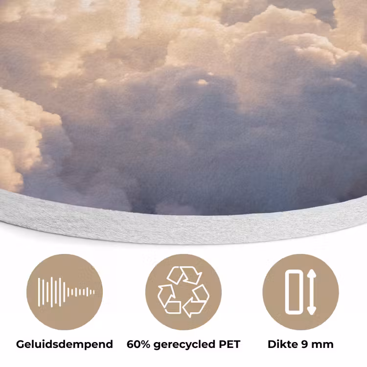 Wolken - Zonnestralen - Natuur - Wit Akoestische PET Vilt - Rond klein -closeup_NL