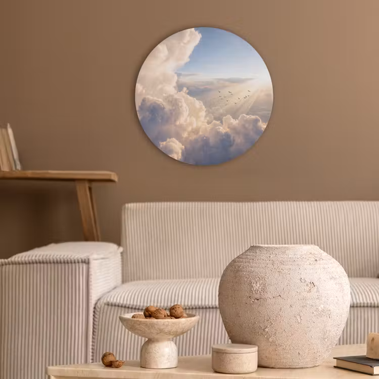 Wolken - Zonnestralen - Natuur - Wit Akoestische PET Vilt - Rond klein -sfeer1