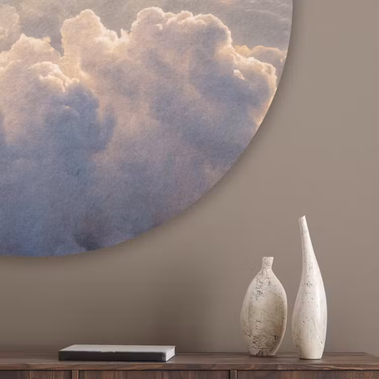 Wolken - Zonnestralen - Natuur - Wit Akoestische PET Vilt - Rond klein -sfeer5_closeup