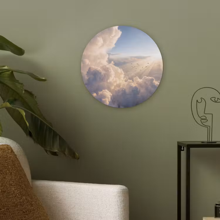 Wolken - Zonnestralen - Natuur - Wit Akoestische PET Vilt - Rond klein -sfeer2