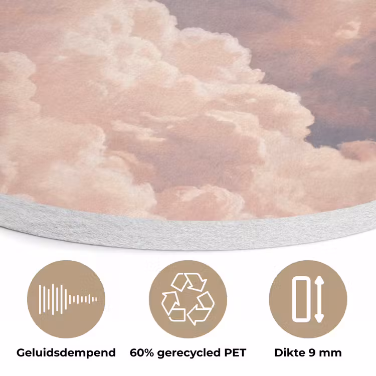 Wolken - Zonsondergang - Natuur - Pastel - Roze Akoestische PET Vilt - Rond klein -closeup_NL