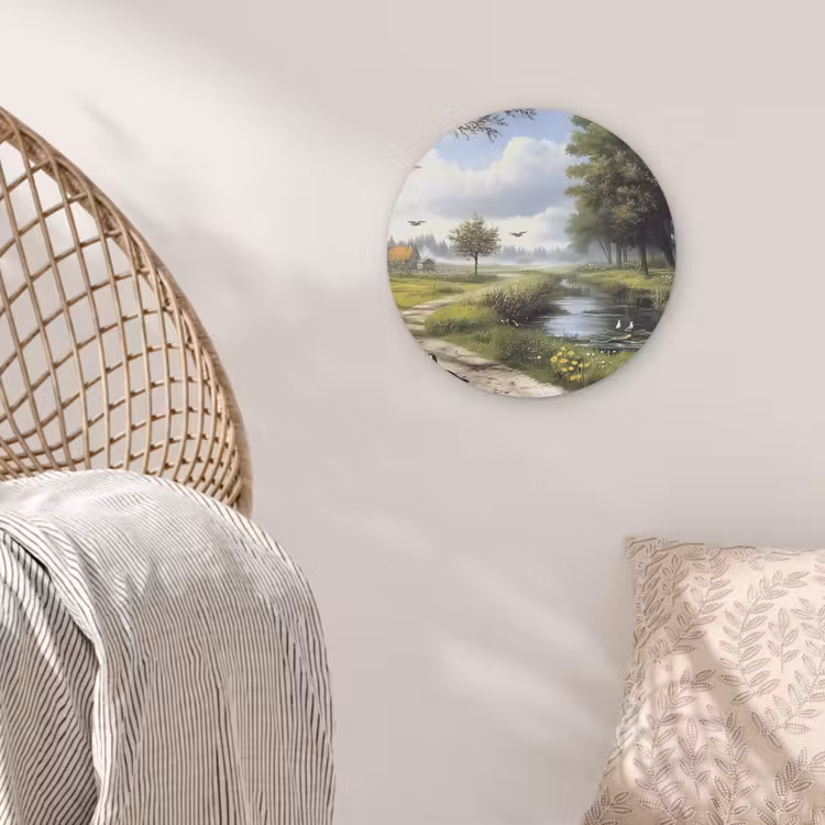 Zandpad - Groen landschap - Water Akoestische PET Vilt - Rond klein -sfeer4