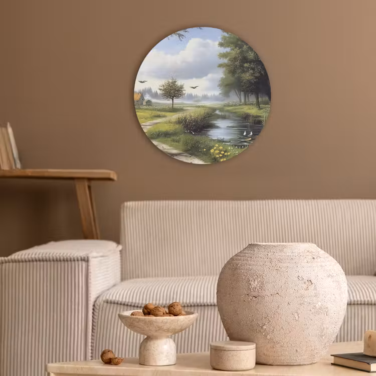 Zandpad - Groen landschap - Water Akoestische PET Vilt - Rond klein -sfeer1