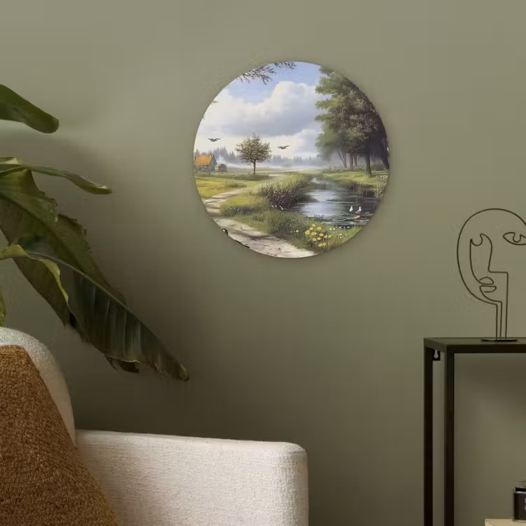 Zandpad - Groen landschap - Water Akoestische PET Vilt - Rond klein -sfeer2