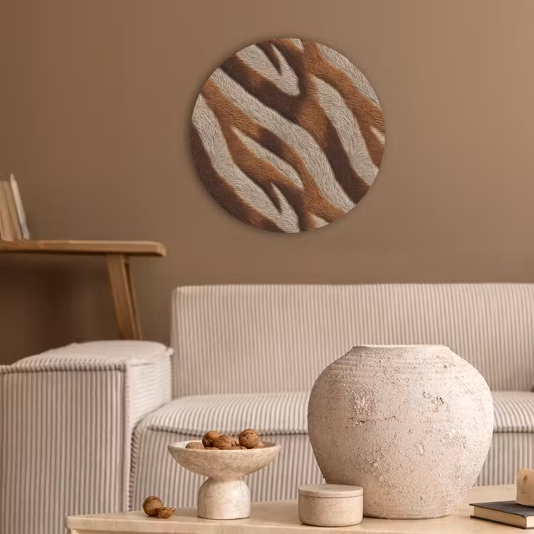 Zebra - Bruin - Patroon Akoestische PET Vilt - Rond klein 838 -sfeer1