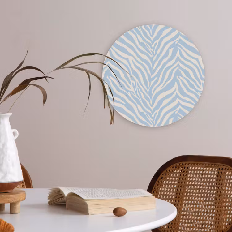 Zebra - Motief - Blauw - Wit Akoestische PET Vilt - Rond klein 838 -sfeer3