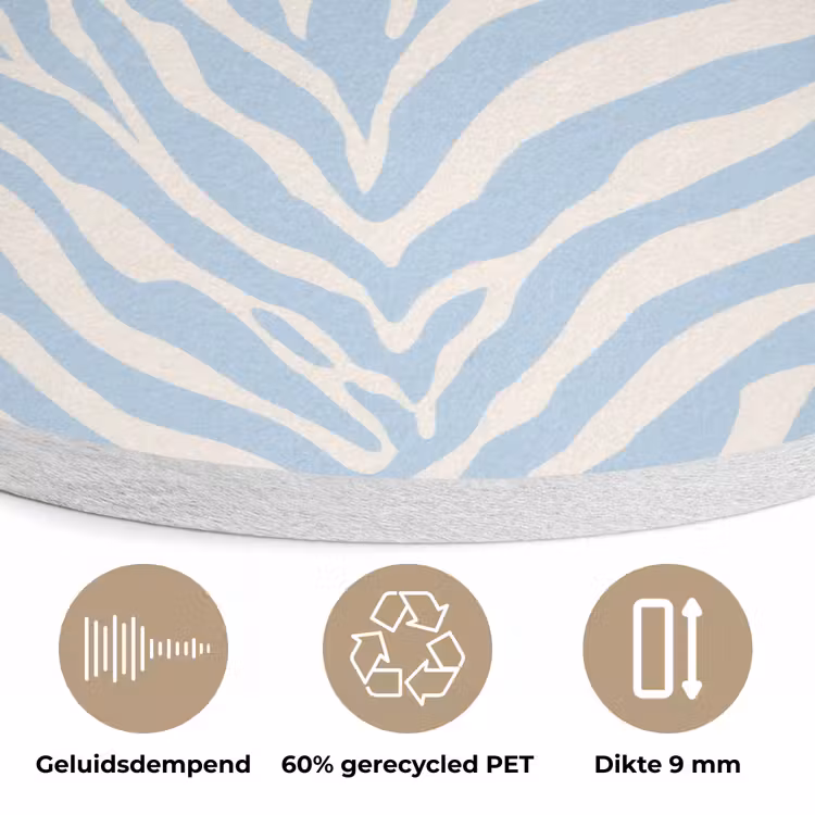 Zebra - Motief - Blauw - Wit Akoestische PET Vilt - Rond klein 838 -closeup_NL