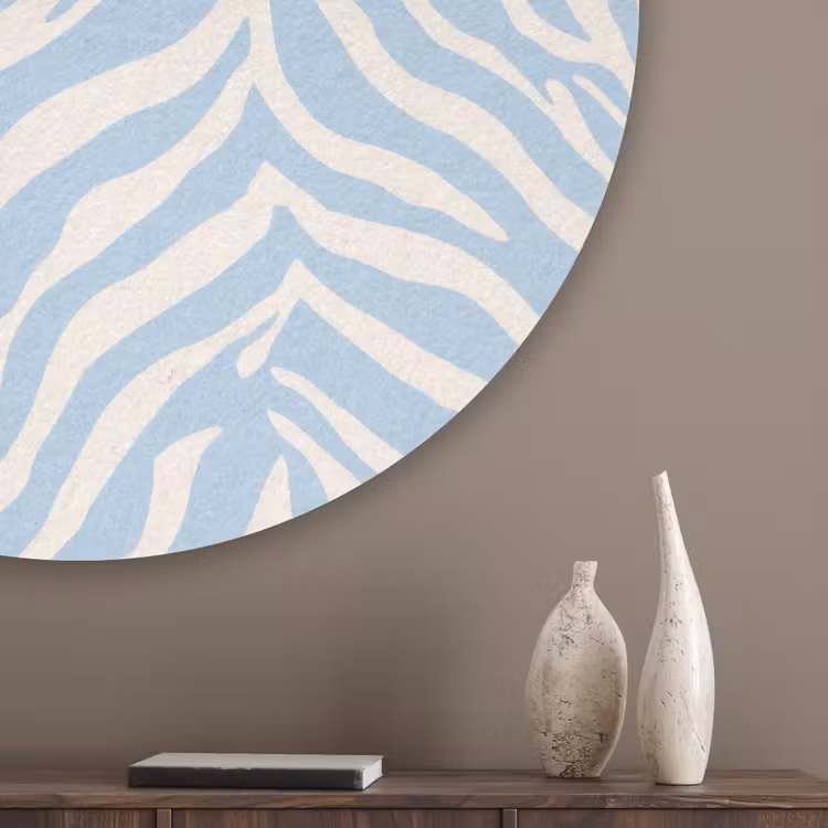 Zebra - Motief - Blauw - Wit Akoestische PET Vilt - Rond klein 838 -sfeer5_closeup