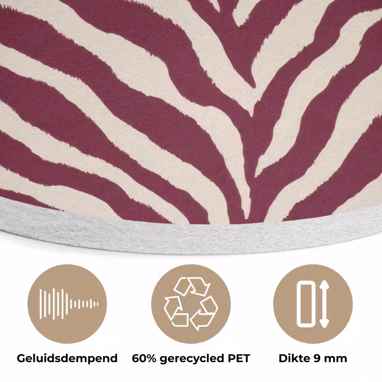 Zebra - Motief - Bordeaux - Rood Akoestische PET Vilt - Rond klein 838 -closeup_NL