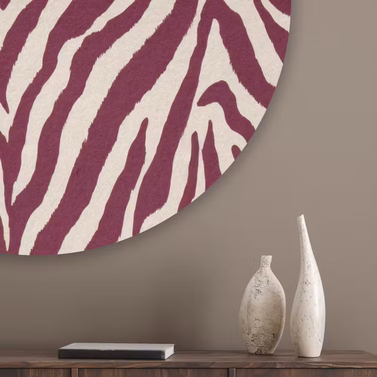 Zebra - Motief - Bordeaux - Rood Akoestische PET Vilt - Rond klein 838 -sfeer5_closeup
