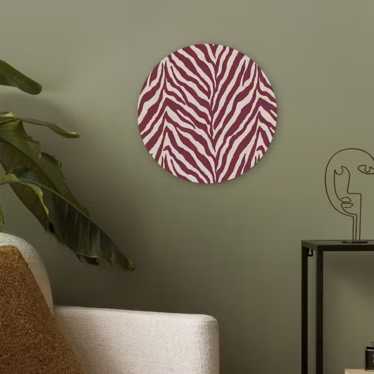 Zebra - Motief - Bordeaux - Rood Akoestische PET Vilt - Rond klein 838 -sfeer2