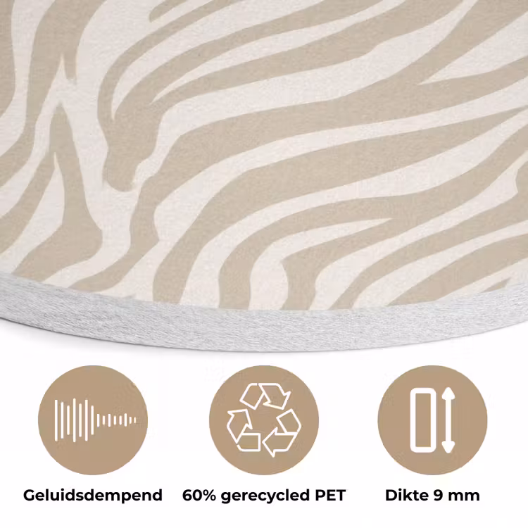 Zebra - Patroon - Beige Akoestische PET Vilt - Rond klein 838 -closeup_NL