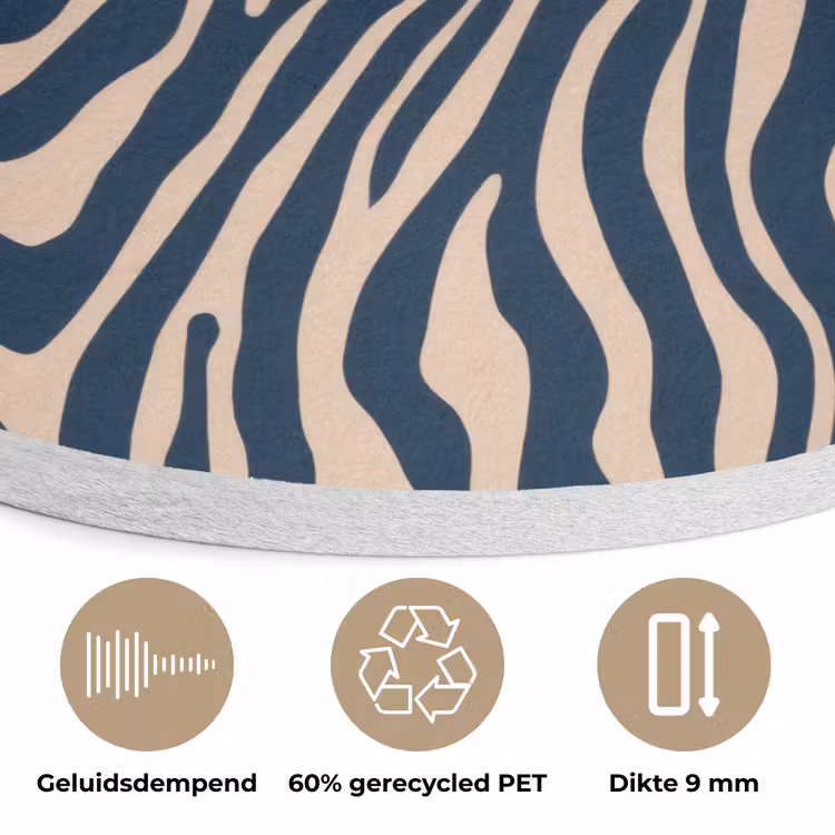 Zebra - Patroon - Blauw - Beige Akoestische PET Vilt - Rond klein 838 -closeup_NL