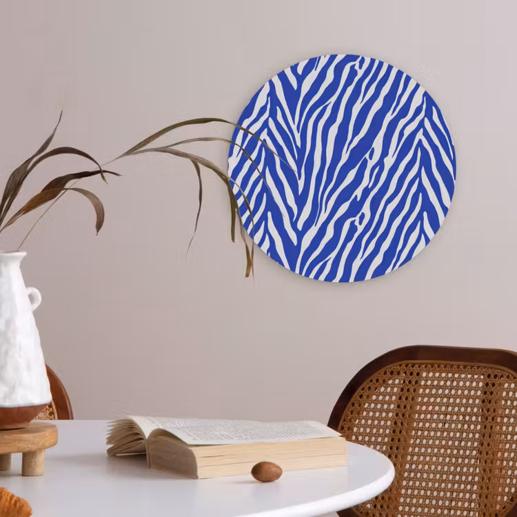 Zebra - Patroon - Kobalt - Blauw Akoestische PET Vilt - Rond klein 838 -sfeer3