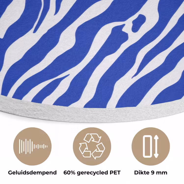 Zebra - Patroon - Kobalt - Blauw Akoestische PET Vilt - Rond klein 838 -closeup_NL