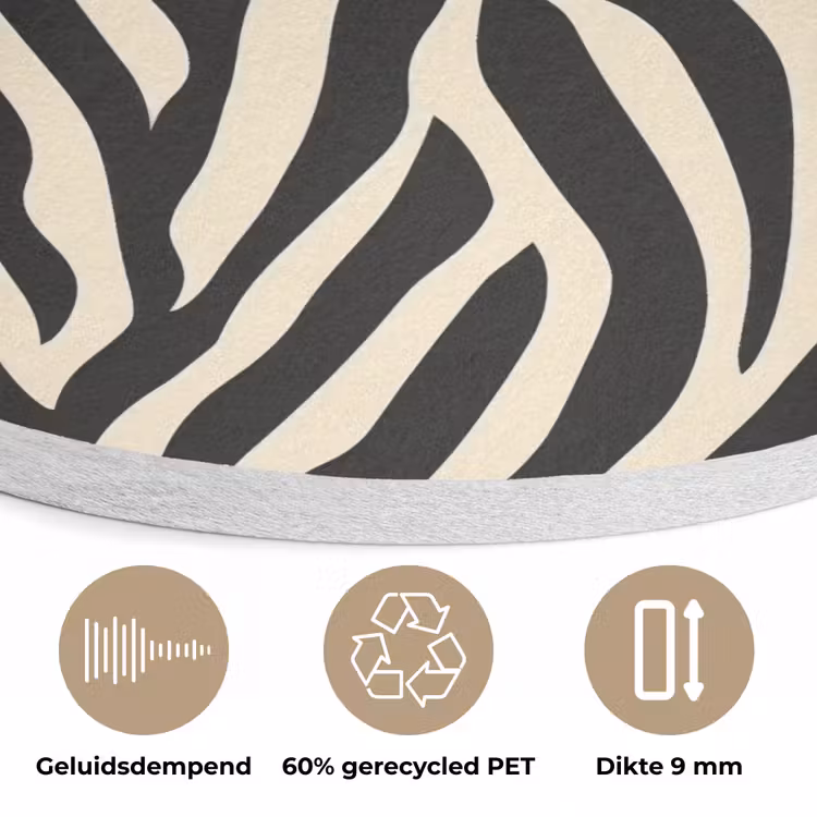 Zebra - Print - Klassiek - Zwart Akoestische PET Vilt - Rond klein 838 -closeup_NL