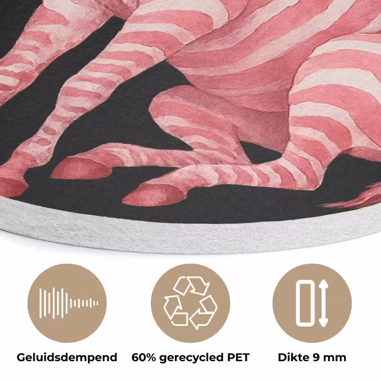 Zebra - Roze - Gestreept Akoestische PET Vilt - Rond klein -closeup_NL