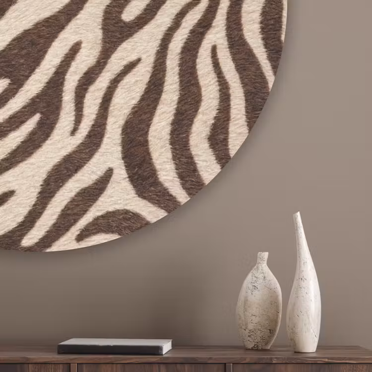 Zebra - Strepen - Bruin Akoestische PET Vilt - Rond klein -sfeer5_closeup