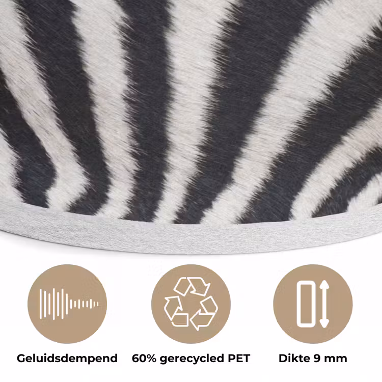 Zebra - Vacht - Klassiek - Zwart - Wit Akoestische PET Vilt - Rond klein -closeup_NL