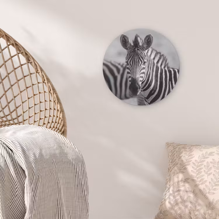 Zebra's - Zwart - Wit Akoestische PET Vilt - Rond klein -sfeer4